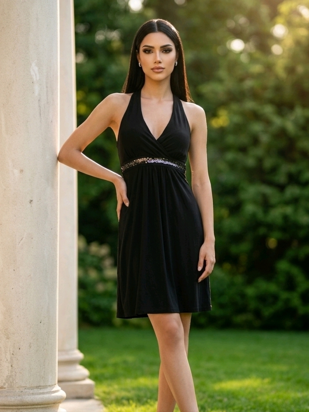 NWT VINTAGE Undercover Wear Black With Sequins Halter Dress ~sz Medium